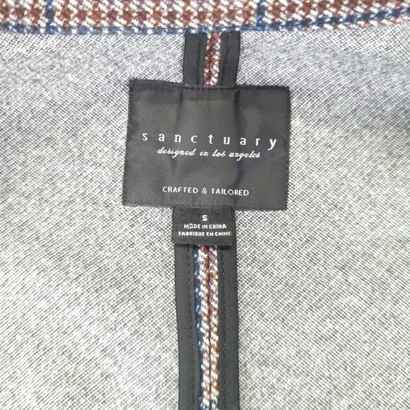 Sanctuary Daily Oxford Houndstooth Blazer Jacket‎ Size Small 1 Button Long Brown - Picture 8 of 9